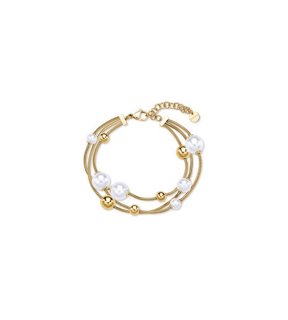 Bracciale Gioielli Brosway Perfect in acciaio dorato multifilo con sfere e perla di conchiglia bpc59