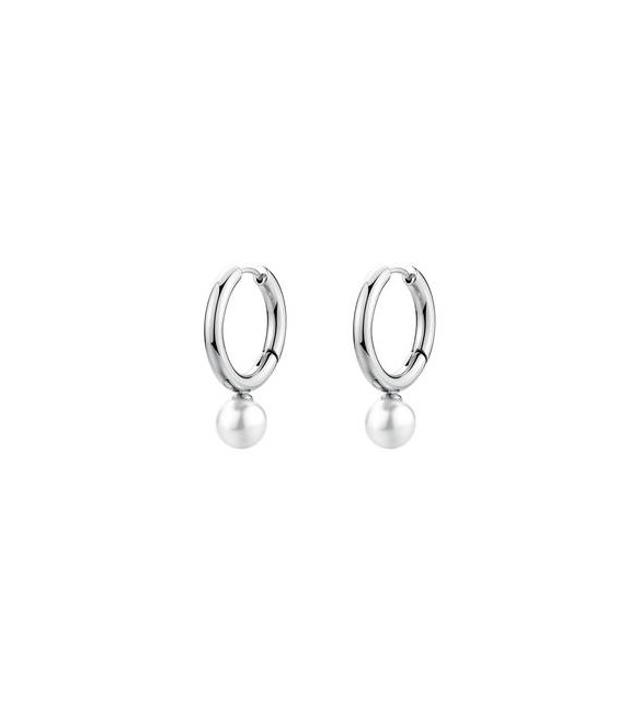 Orecchini Cerchio Gioielli Brosway Perfect in acciaio con perla di conchiglia bpc62