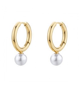 Orecchini Cerchio Gioielli Brosway Perfect in acciaio dorato con perla di conchiglia bpc63