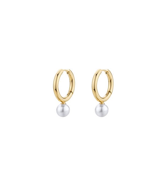 Orecchini Cerchio Gioielli Brosway Perfect in acciaio dorato con perla di conchiglia bpc63