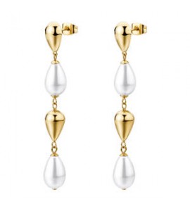 Orecchini Gioielli Brosway Perfect in acciaio dorato con gocce e perla di conchiglia bpc77