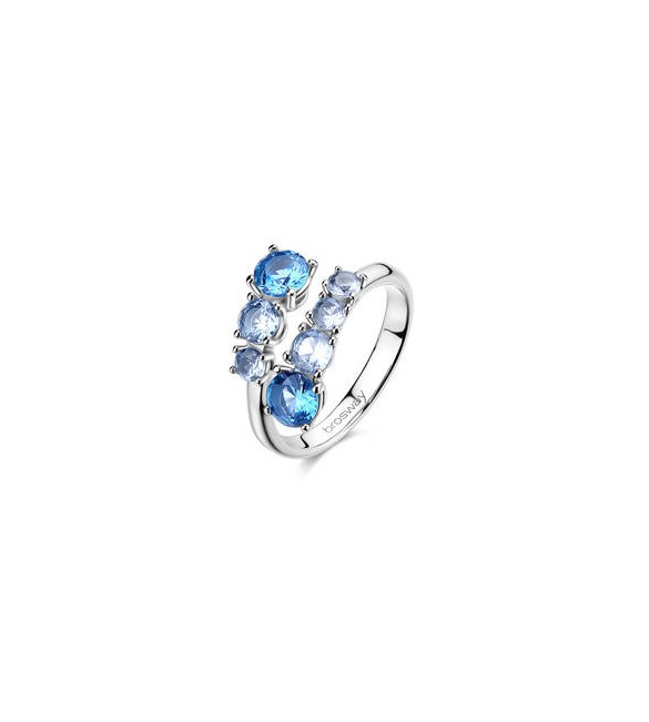 Anello Contrarié Gioielli Brosway Dreaming in acciaio con cubic zirconia azzurri misura 16 BIG35C