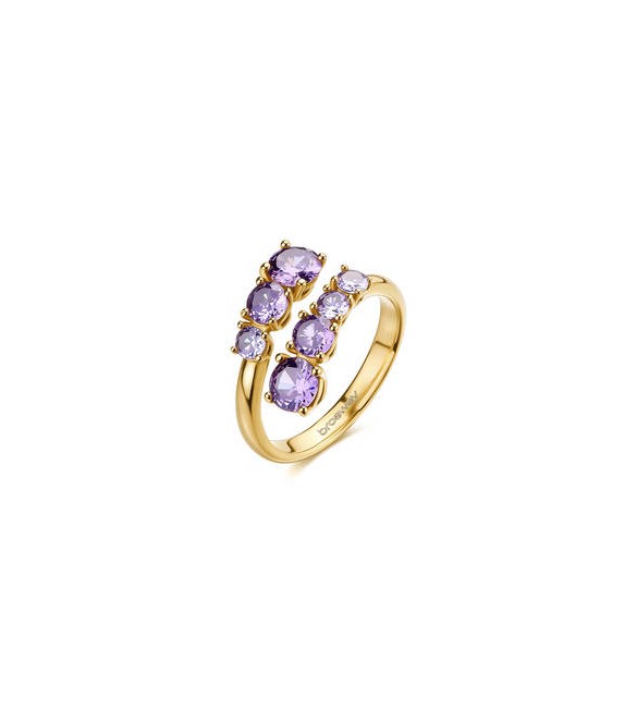 Anello Contrarié Gioielli Brosway Dreaming in acciaio dorato con cubic zirconia ametista misura 16 BIG36C