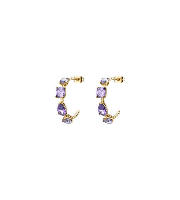 Orecchini a Cerchi Gioielli Brosway Dreaming in acciaio dorato con cubic zirconia ametista BIG28