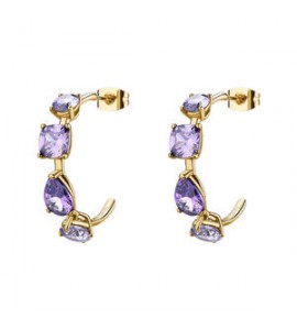 Orecchini a Cerchi Gioielli Brosway Dreaming in acciaio dorato con cubic zirconia ametista BIG28