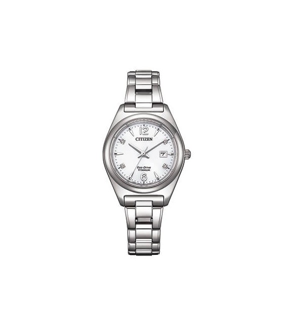 Orologio Solo Tempo Super Titanio Donna Citizen Eco Drive bianco e diamanti ew2601-81a