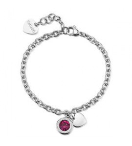 Bracciale Donna Gioielli S\'Agapò Lucky Light in acciaio con cuore e cristallo fucsia SKT62