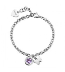 Bracciale Donna Gioielli S\'Agapò Lucky Light in acciaio con Farfalla e cristallo viola SKT61