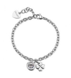 Bracciale Donna Gioielli S\'Agapò Lucky Light in acciaio con quadrifoglio e cristallo SKT58