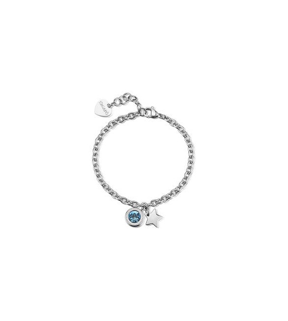 Bracciale Donna Gioielli S\'Agapò Lucky Light in acciaio con stella e cristallo acquamarina SKT60