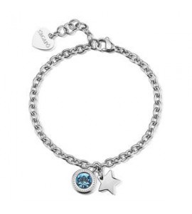 Bracciale Donna Gioielli S\'Agapò Lucky Light in acciaio con stella e cristallo acquamarina SKT60