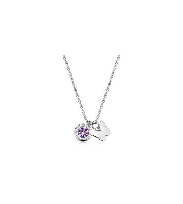 Collana Donna Gioielli S\'Agapò Lucky Light in acciaio con Farfalla e cristallo viola skt57
