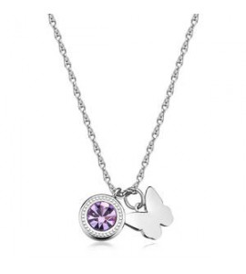 Collana Donna Gioielli S\'Agapò Lucky Light in acciaio con Farfalla e cristallo viola skt57