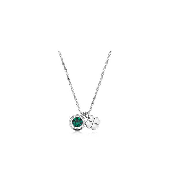 Collana Donna Gioielli S\'Agapò Lucky Light in acciaio con Quadrifoglio e cristallo verde smeraldo SKT54