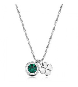 Collana Donna Gioielli S\'Agapò Lucky Light in acciaio con Quadrifoglio e cristallo verde smeraldo SKT54