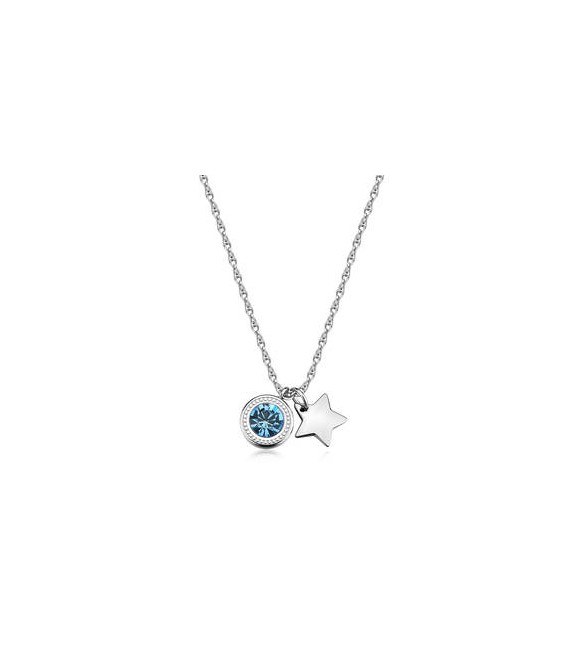 Collana Donna Gioielli S\'Agapò Lucky Light in acciaio con Stella e cristallo acquamarina SKT55