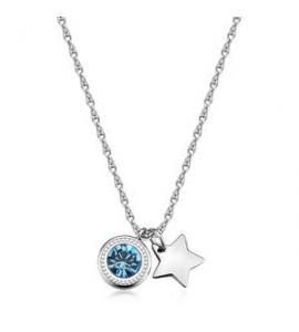 Collana Donna Gioielli S\'Agapò Lucky Light in acciaio con Stella e cristallo acquamarina SKT55