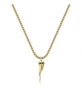 Collana Uomo Gioielli S\'Agapò Rogue in acciaio dorato catena e cornetto SRG39
