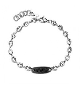 Bracciale Gioielli S\'Agapò Titan in acciaio con targa nera e cristalli STI27