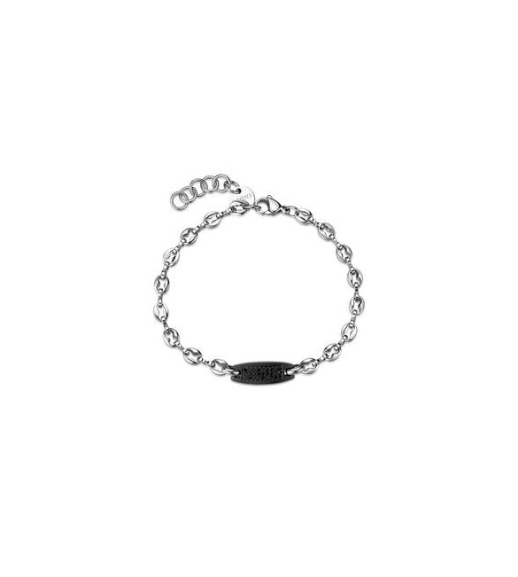 Bracciale Gioielli S\'Agapò Titan in acciaio con targa nera e cristalli STI27