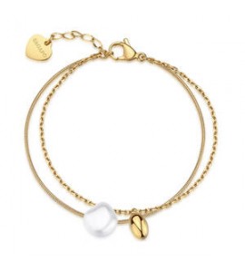 Bracciale Gioielli S\'Agapò Wisdom in acciaio dorato doppio filo con Perla SWI46