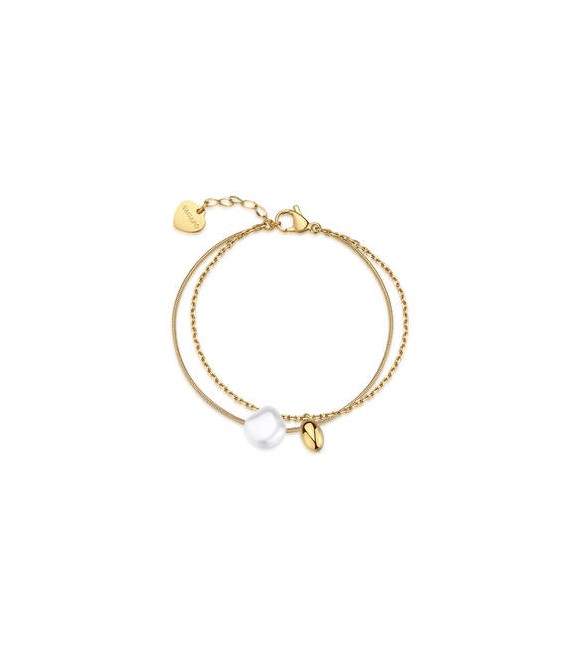 Bracciale Gioielli S\'Agapò Wisdom in acciaio dorato doppio filo con Perla SWI46