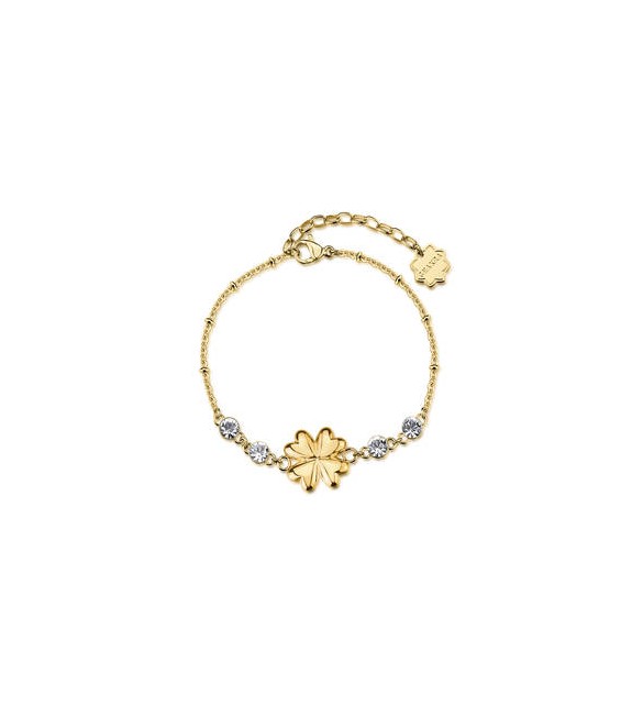 Bracciale Donna Gioielli Brosway Chakra in acciaio dorato quadrifoglio e cristalli BHKB287