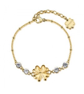 Bracciale Donna Gioielli Brosway Chakra in acciaio dorato quadrifoglio e cristalli BHKB287