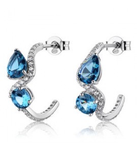 Orecchini Cerchietto Donna Gioielli Fancy by Brosway in argento goccia zircone azzurro FCL137