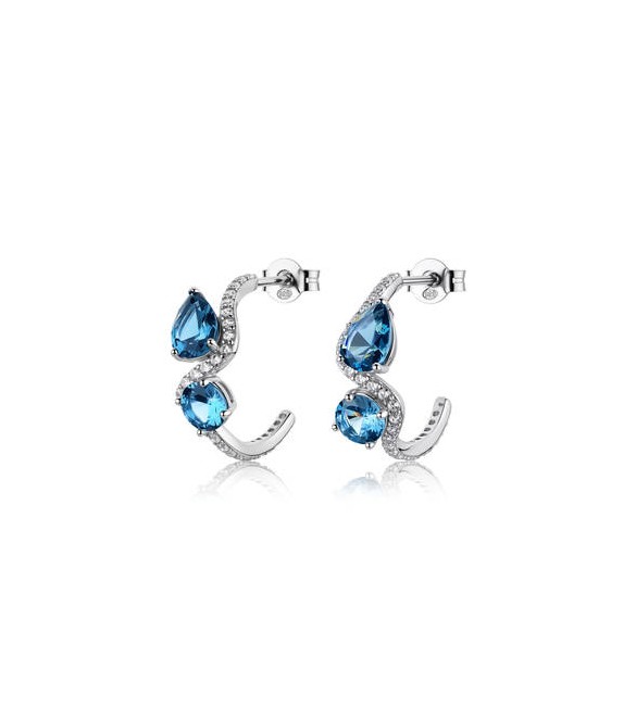 Orecchini Cerchietto Donna Gioielli Fancy by Brosway in argento goccia zircone azzurro FCL137