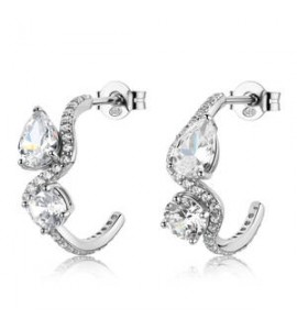 Orecchini cerchietto Donna Gioielli Fancy by Brosway in argento zircone goccia bianco FIW185