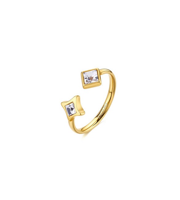 Anello Gioielli Sagapò Luce in acciaio dorato con cristalli sce62
