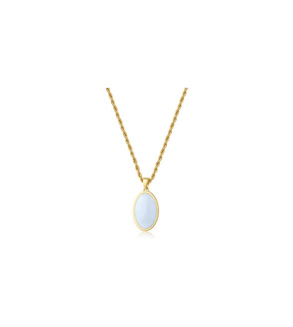 Collana Gioielli Sagapò Madame in acciaio dorato con ovale e smalto bianco perla SDM02