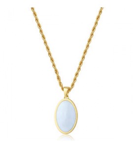 Collana Gioielli Sagapò Madame in acciaio dorato con ovale e smalto bianco perla SDM02
