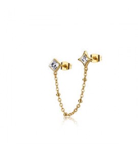 Orecchino doppio buco Gioielli Sagapò Luce in acciaio dorato con cristalli sce58