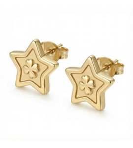 Orecchini gioielli Sagapò Duh Duh in acciaio dorato con quadrifoglio suh34