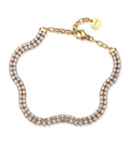 Bracciale Gioielli Brosway Desideri in acciaio dorato doppio filo con zirconi bianchi bei112