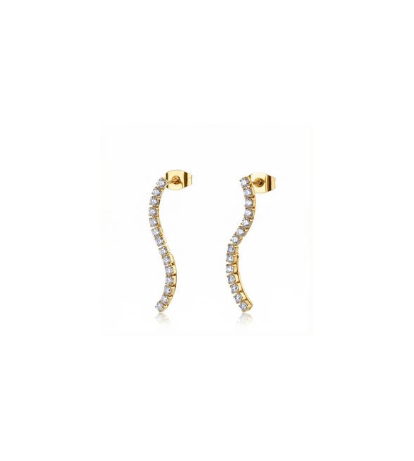 Orecchini Pendenti a S Gioielli Brosway Desideri in acciaio dorato con zirconi bianchi beie032