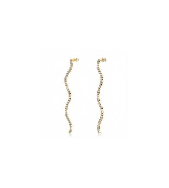 Orecchini Pendenti a S Gioielli Brosway Desideri in acciaio dorato con zirconi bianchi beie034