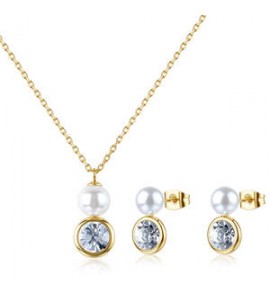 Set Collana e Orecchini Gioielli Brosway Limited Edition in acciaio dorato con perla di conchiglia ble37