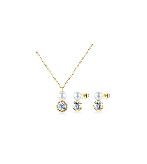 Set Collana e Orecchini Gioielli Brosway Limited Edition in acciaio dorato con perla di conchiglia ble37