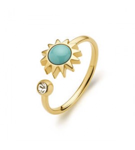 Anello Gioielli Sagapò Glowy in acciaio dorato con sole azzurro misura 14 SGW32