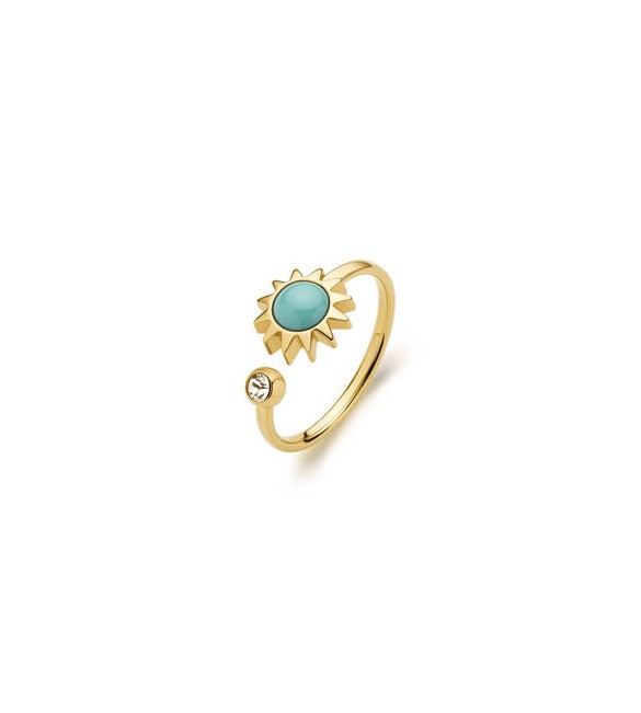 Anello Gioielli Sagapò Glowy in acciaio dorato con sole azzurro misura 14 SGW32