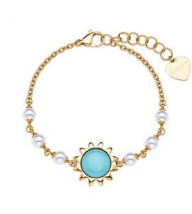 Bracciale Gioielli Sagapò Glowy in acciaio dorato con sole azzurro e perle SGW14