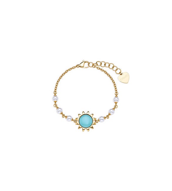 Bracciale Gioielli Sagapò Glowy in acciaio dorato con sole azzurro e perle SGW14