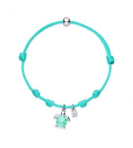 Bracciale Gioielli Sagapò Joyful in cordino azzurro con tartaruga in acciaio SJF11