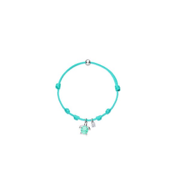 Bracciale Gioielli Sagapò Joyful in cordino azzurro con tartaruga in acciaio SJF11