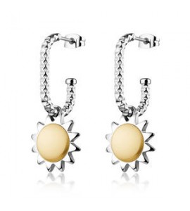 Orecchini a cerchio Gioielli Sagapò Glowy in acciaio con sole dorato SGW23