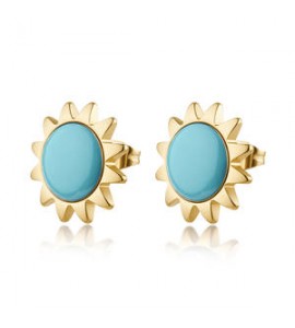 Orecchini Gioielli Sagapò Glowy in acciaio dorato con sole azzurro SGW22