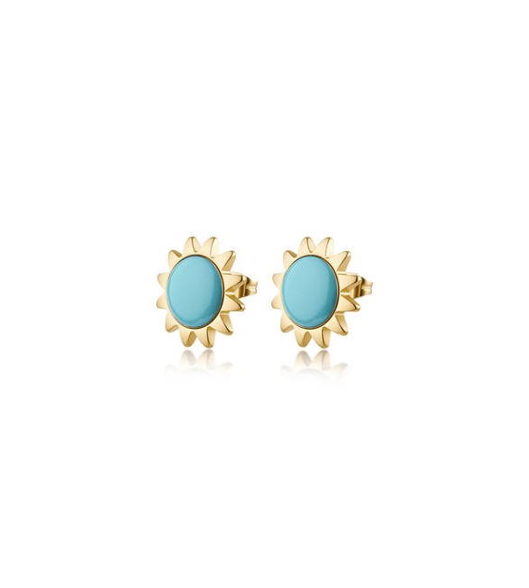 Orecchini Gioielli Sagapò Glowy in acciaio dorato con sole azzurro SGW22